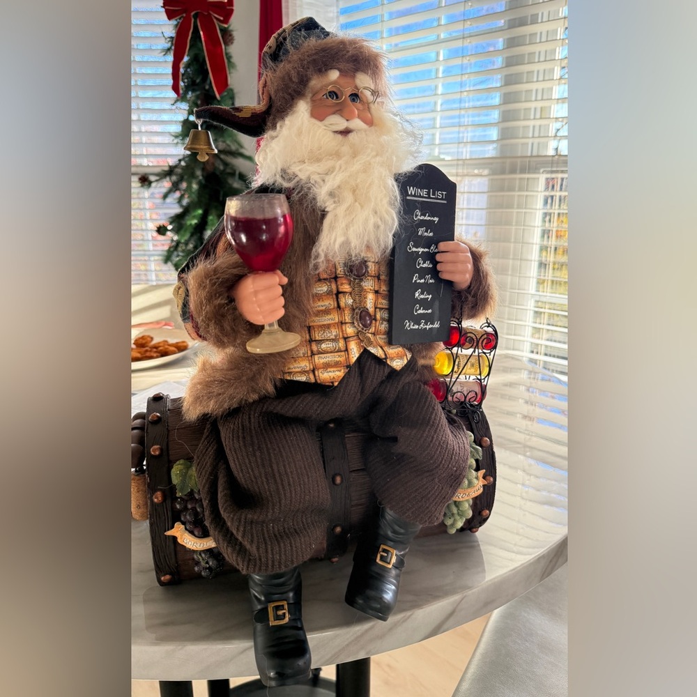 Santa Figurine with Wine List and Glass